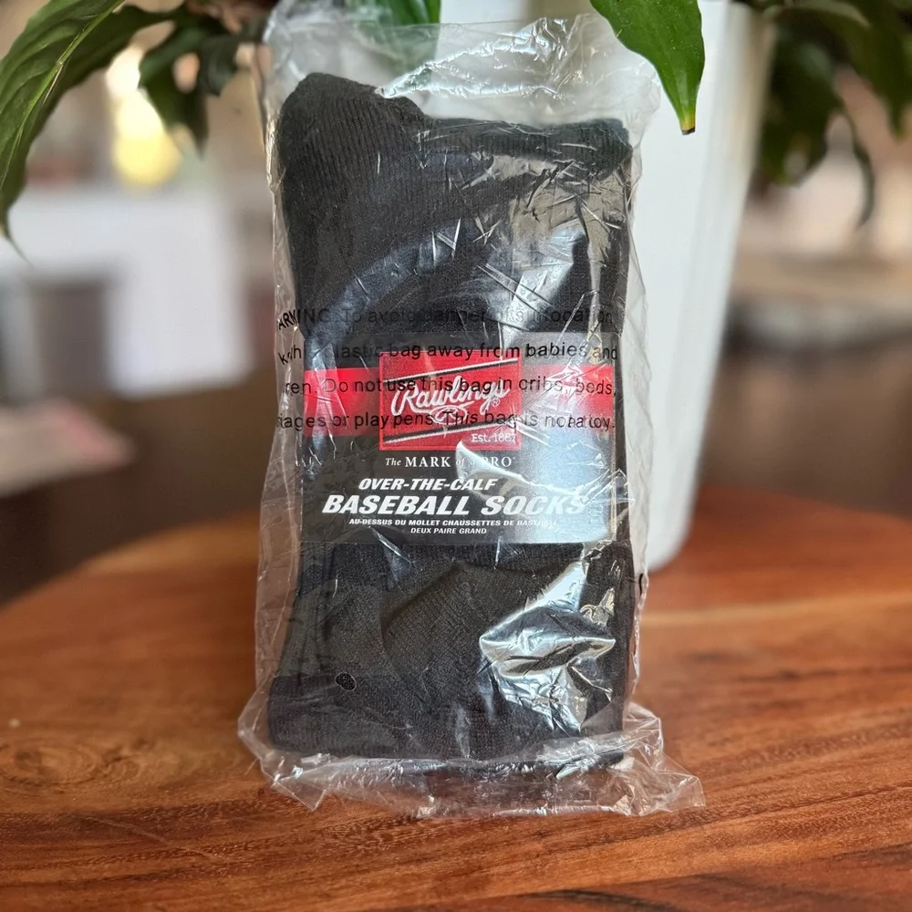 Rawlings Over-The-Calf Baseball Socks‎ Black Large - 2 Pairs